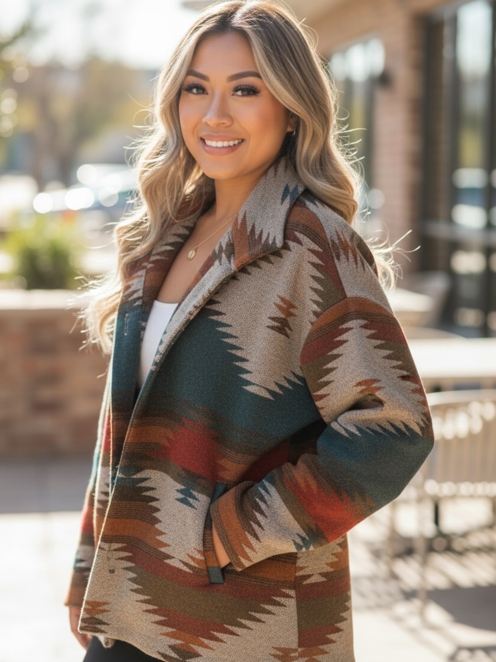 Patterned Utility Jacket - Multicolor Tribal Print